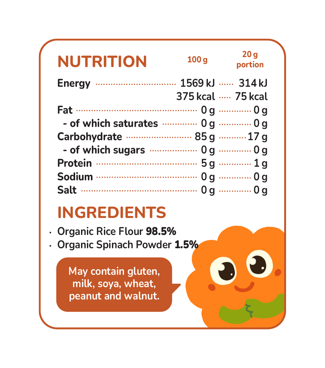Mininoms Spinach Chomps - Organic Teething Rice Snacks