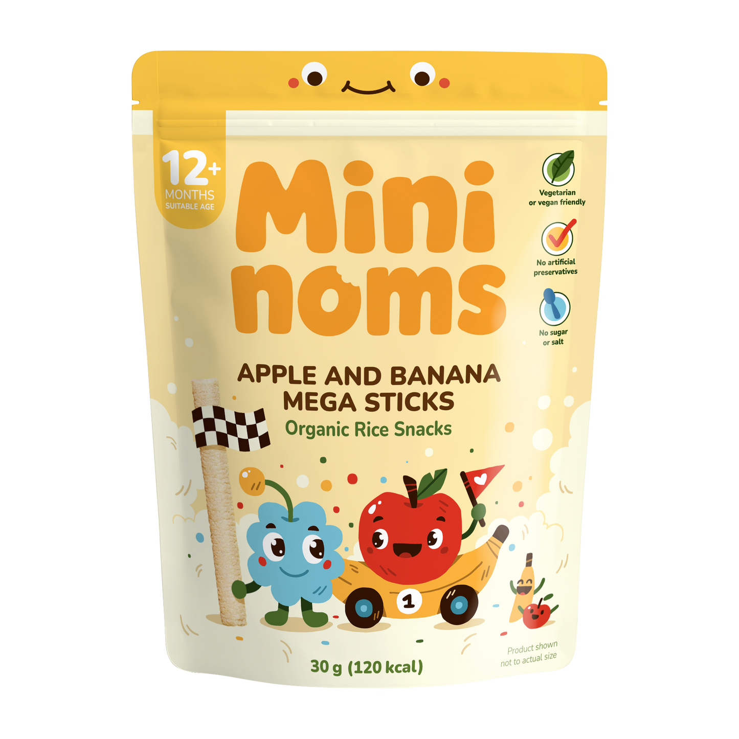 Mininoms Apple & Banana Mega Sticks - Organic Rice Snacks