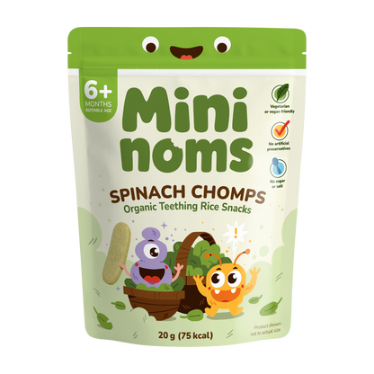 Mininoms Spinach Chomps - Organic Teething Rice Snacks