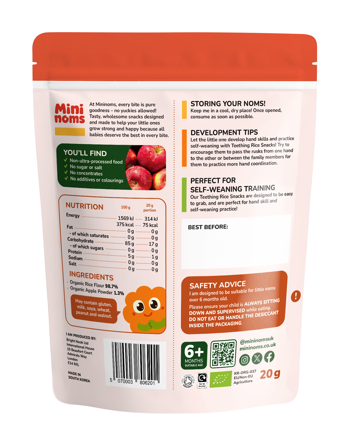 Mininoms Apple Chomps - Organic Teething Rice Snacks