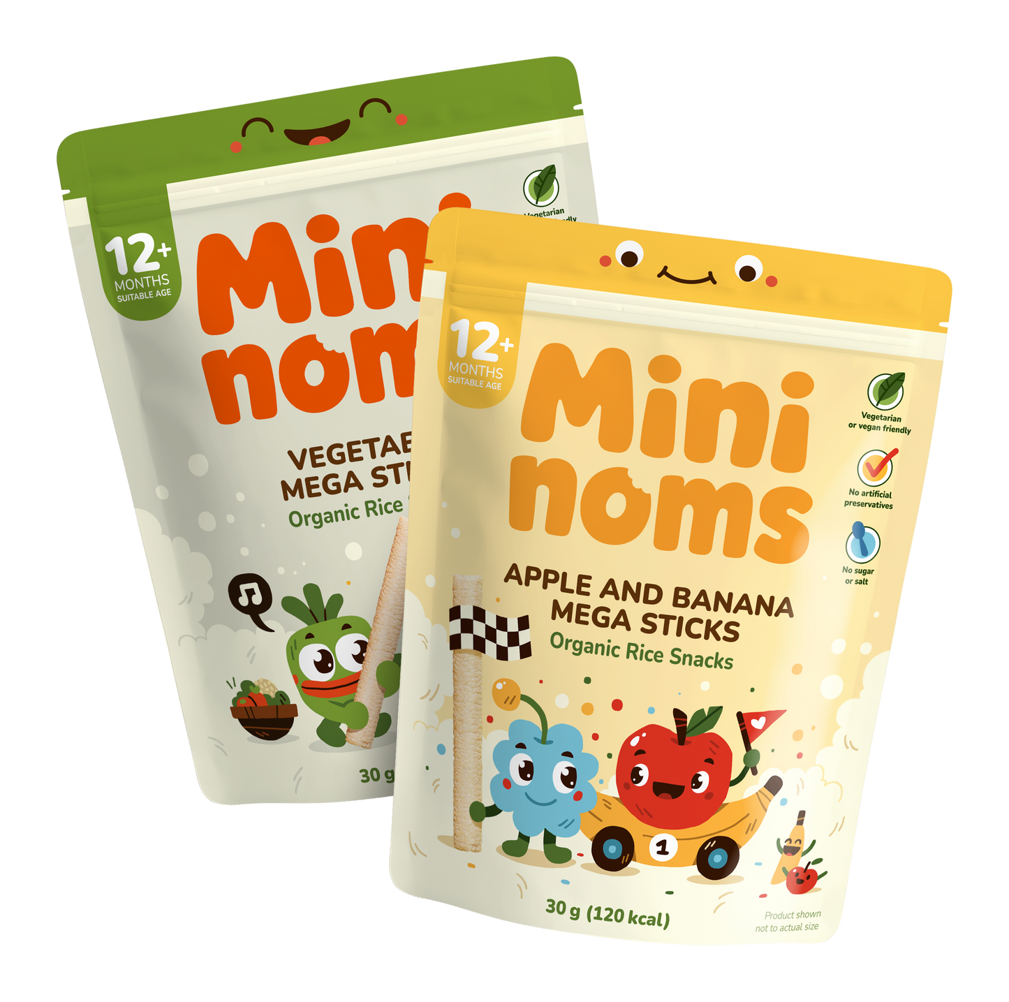 [Taster Bundle] Mininoms Apple & Banana Mega Sticks - Organic Rice Snacks - 1 of Each