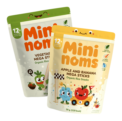 [Taster Bundle] Mininoms Apple & Banana Mega Sticks - Organic Rice Snacks - 1 of Each
