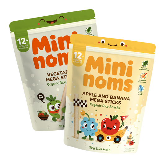 [Taster Bundle] Mininoms Apple & Banana Mega Sticks - Organic Rice Snacks - 1 of Each