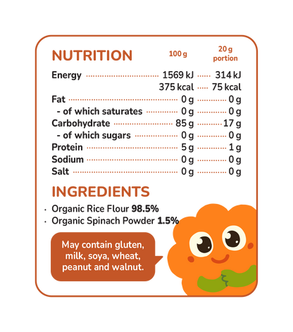Mininoms Spinach Chomps - Organic Teething Rice Snacks