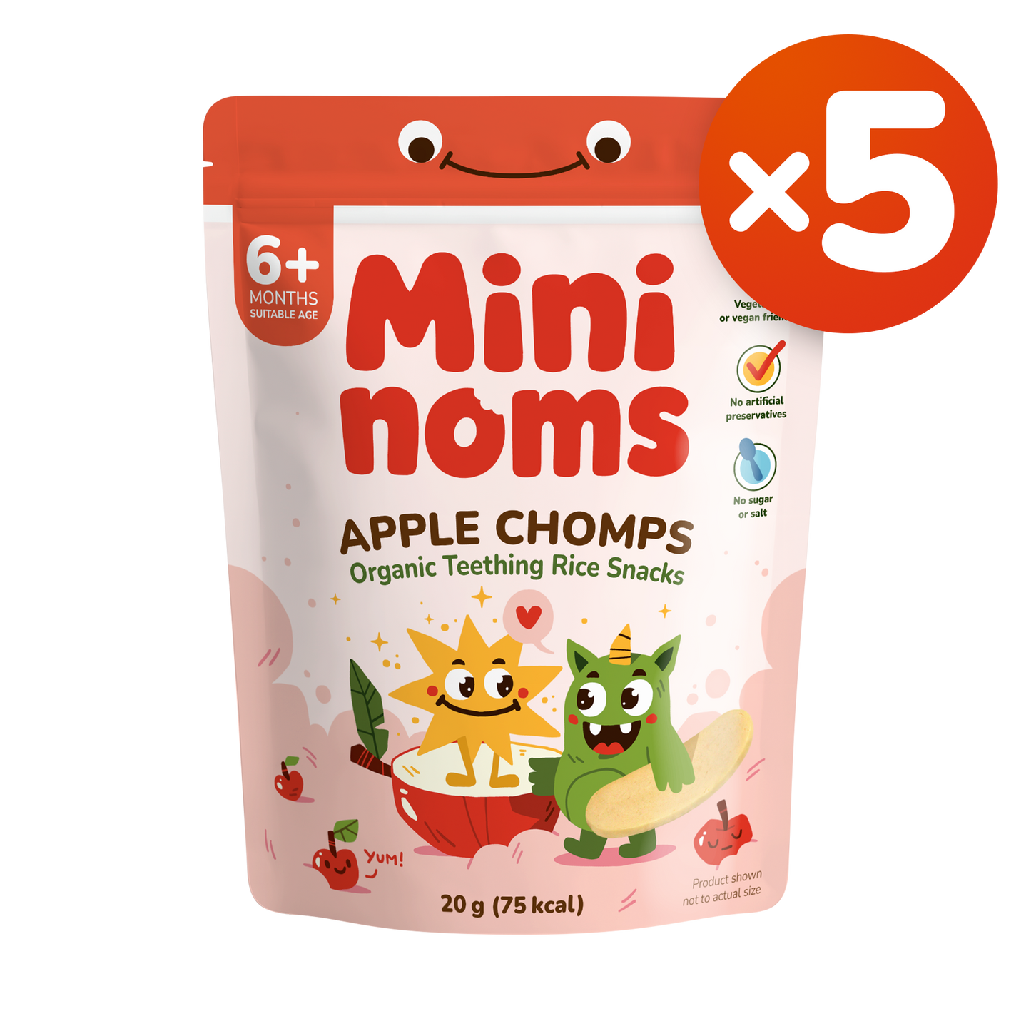 [Pack of 5] Mininoms Apple Chomps - Organic Teething Rice Snacks