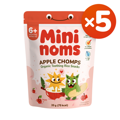 [Pack of 5] Mininoms Apple Chomps - Organic Teething Rice Snacks