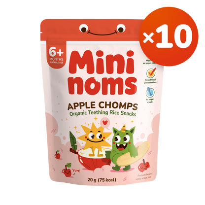 [Pack of 10] Mininoms Apple Chomps - Organic Teething Rice Snacks