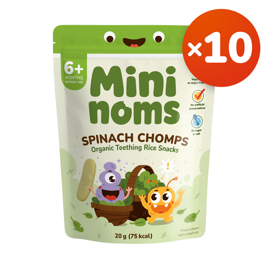[Pack of 10] Mininoms Spinach Chomps - Organic Teething Rice Snacks