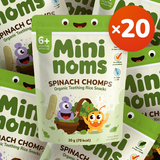 [Box of 20] Mininoms Spinach Chomps - Organic Teething Rice Snacks