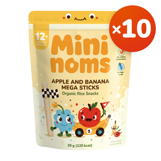 [Pack of 10] Mininoms Apple & Banana Mega Sticks - Organic Rice Snacks