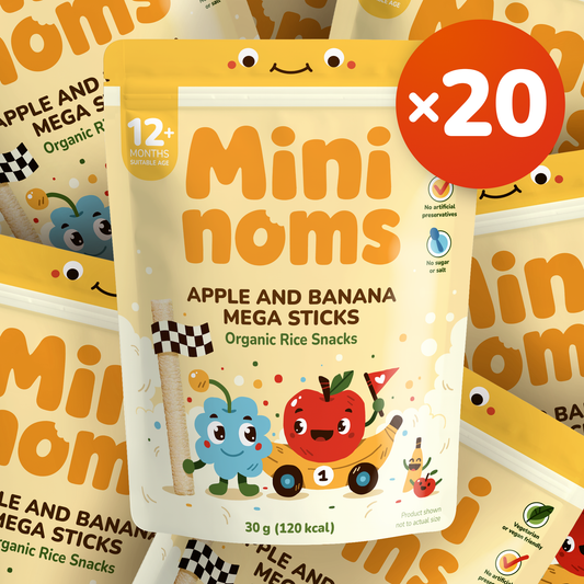 [Box of 20] Mininoms Apple & Banana Mega Sticks - Organic Rice Snacks