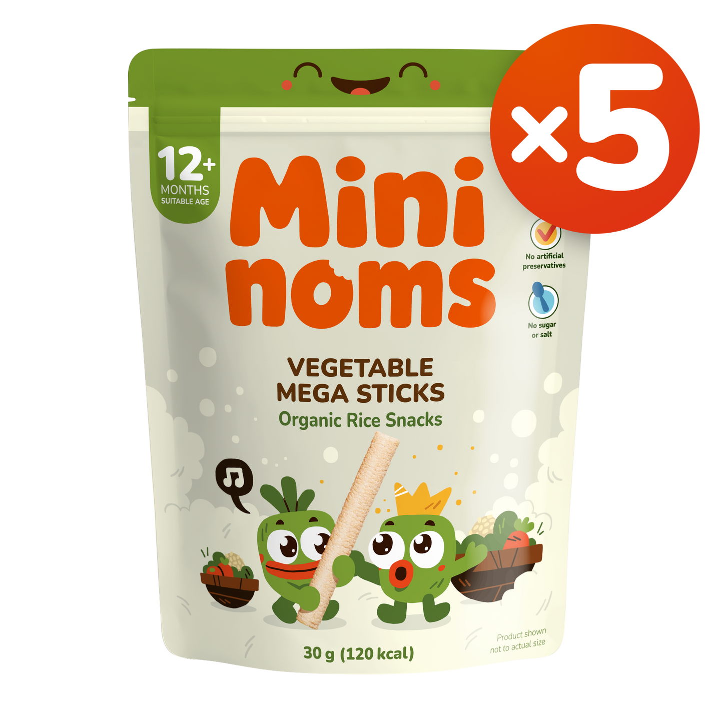 [Pack of 5] Mininoms Vegetable Mega Sticks - Organic Rice Snacks