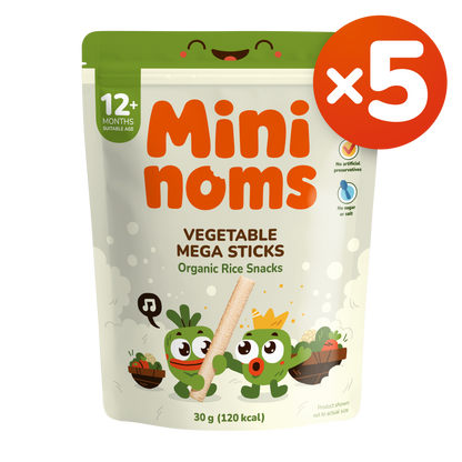 [Pack of 5] Mininoms Vegetable Mega Sticks - Organic Rice Snacks