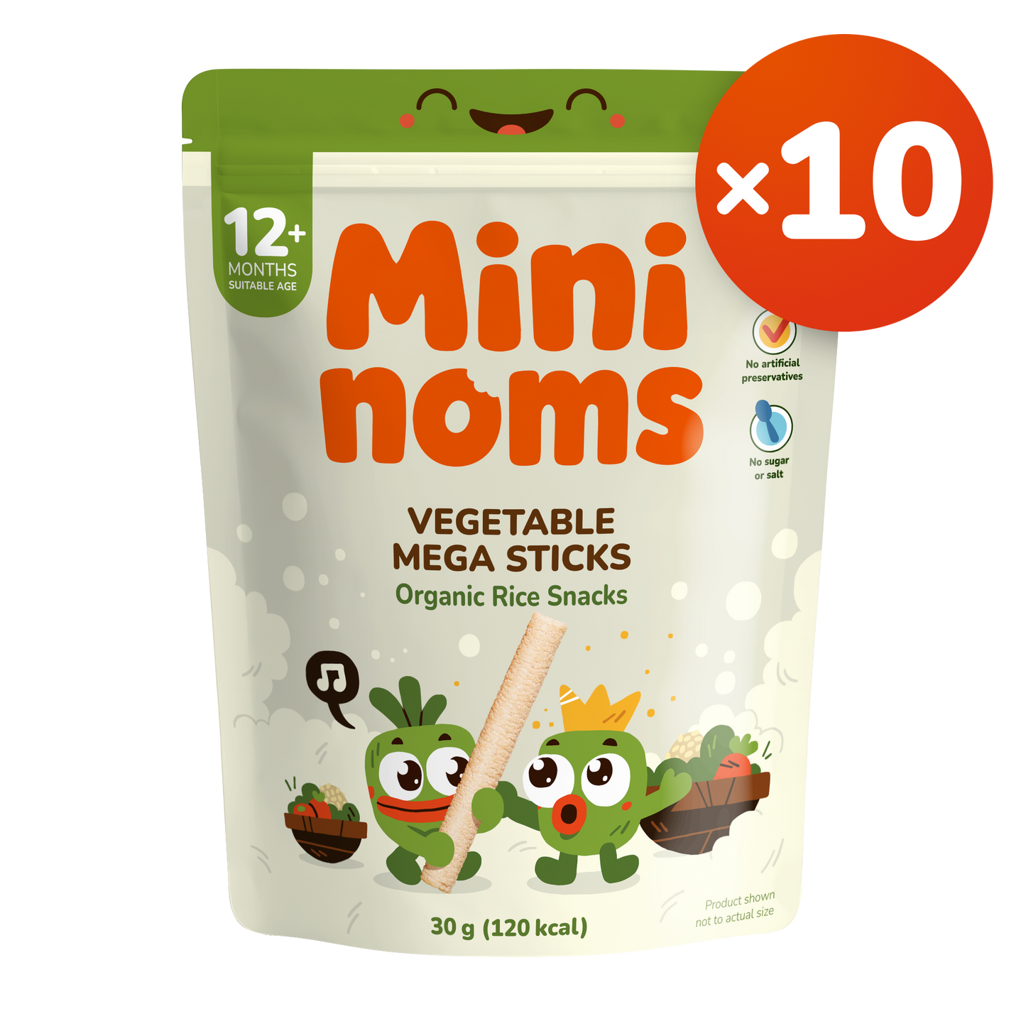 [Pack of 10] Mininoms Vegetable Mega Sticks - Organic Rice Snacks