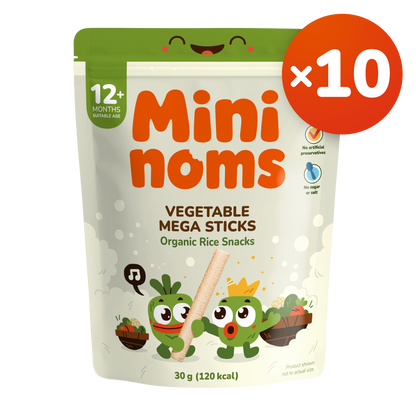 [Pack of 10] Mininoms Vegetable Mega Sticks - Organic Rice Snacks