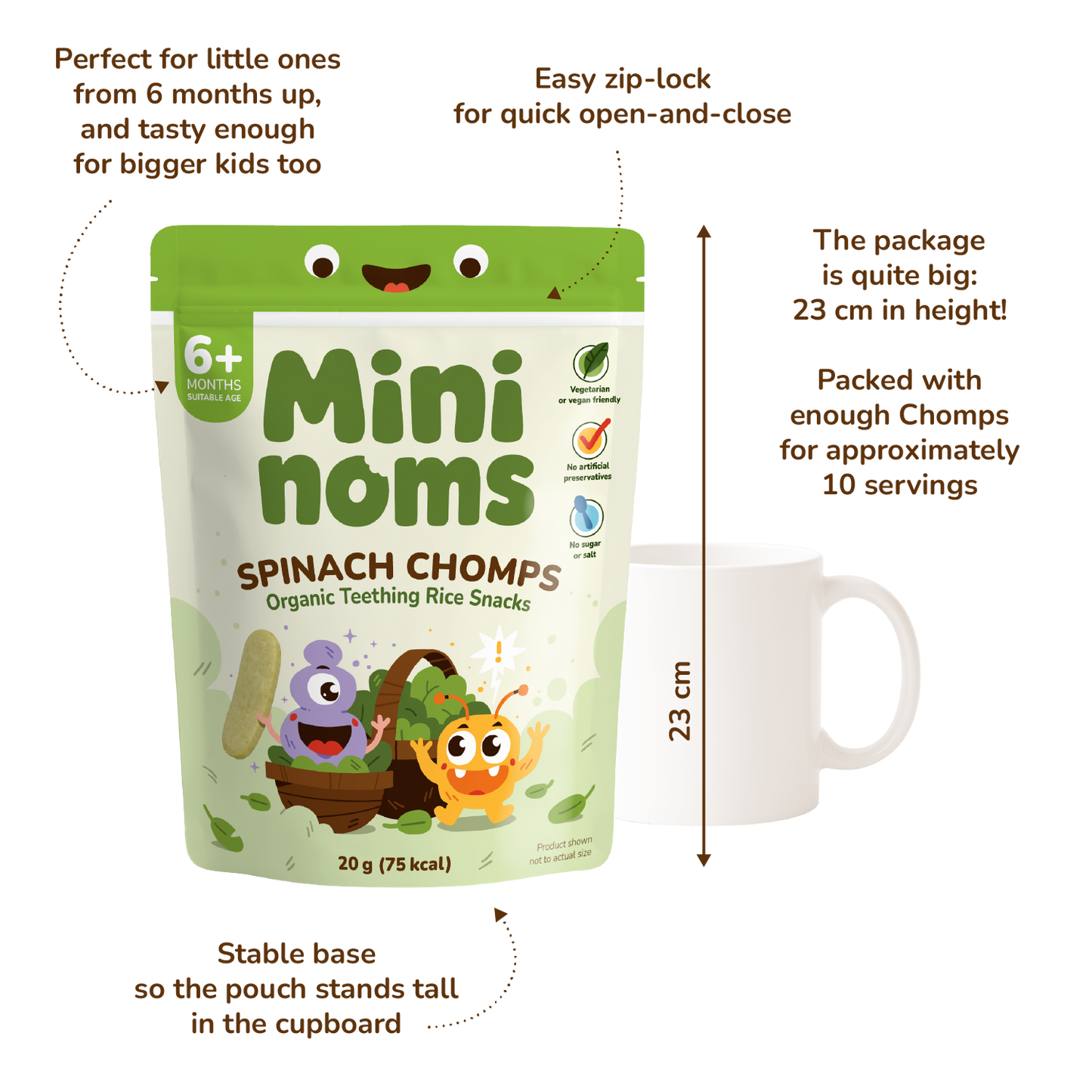 Mininoms Spinach Chomps - Organic Teething Rice Snacks