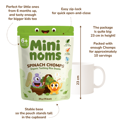 Mininoms Spinach Chomps - Organic Teething Rice Snacks