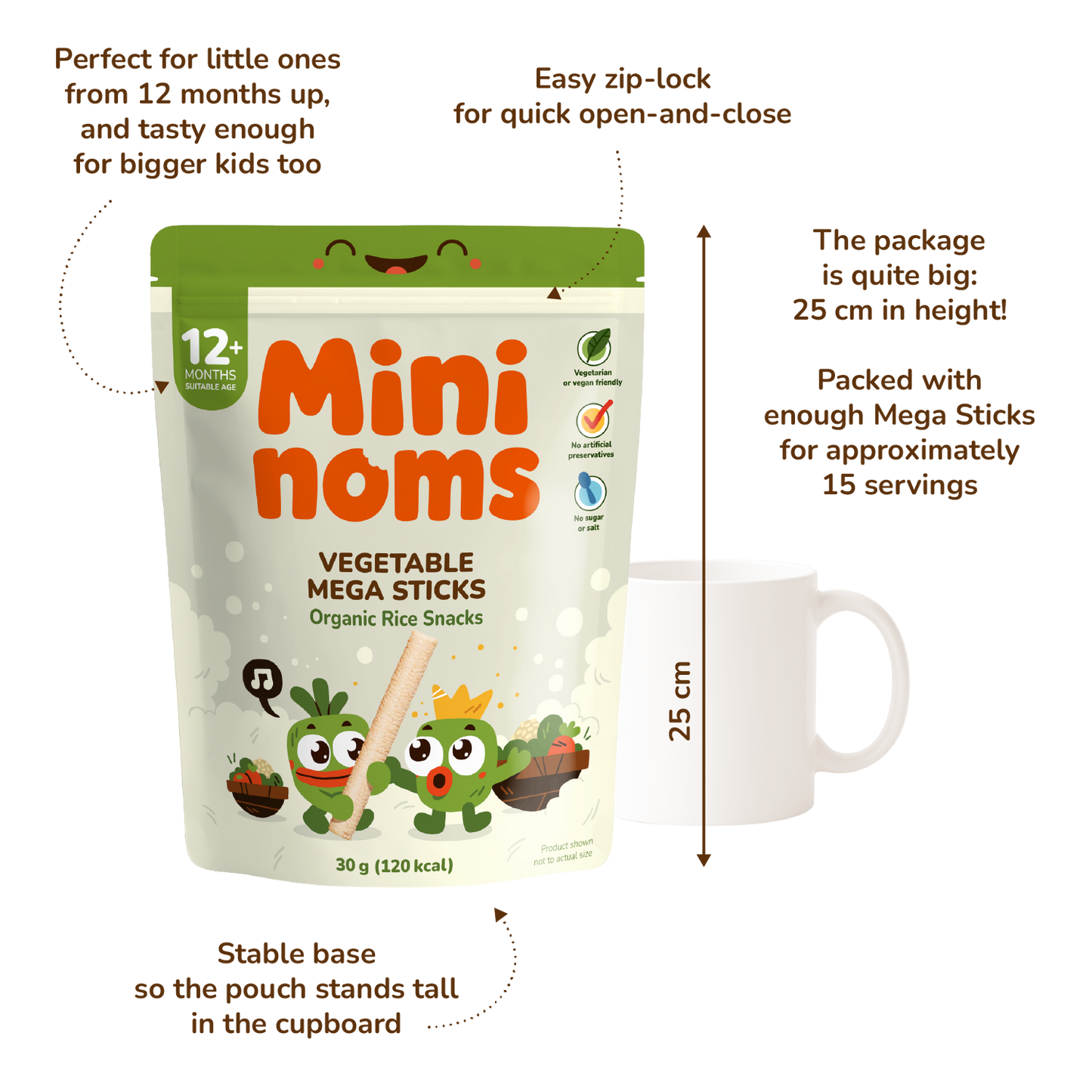 Mininoms Vegetable Mega Sticks - Organic Rice Snacks