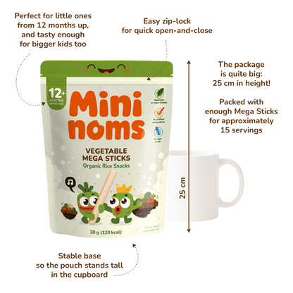 Mininoms Vegetable Mega Sticks - Organic Rice Snacks