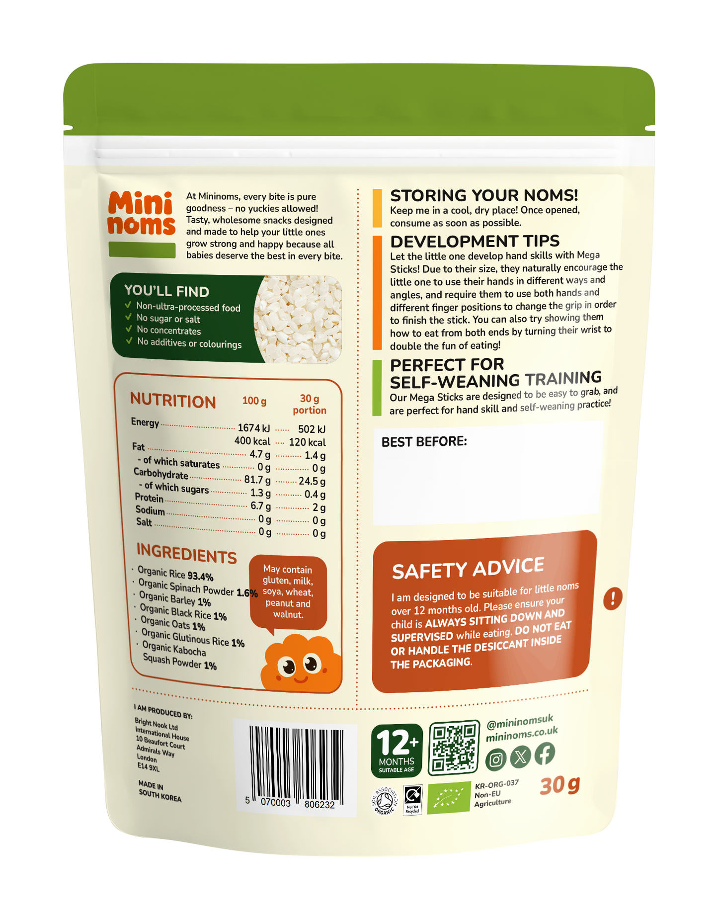 Mininoms Vegetable Mega Sticks - Organic Rice Snacks